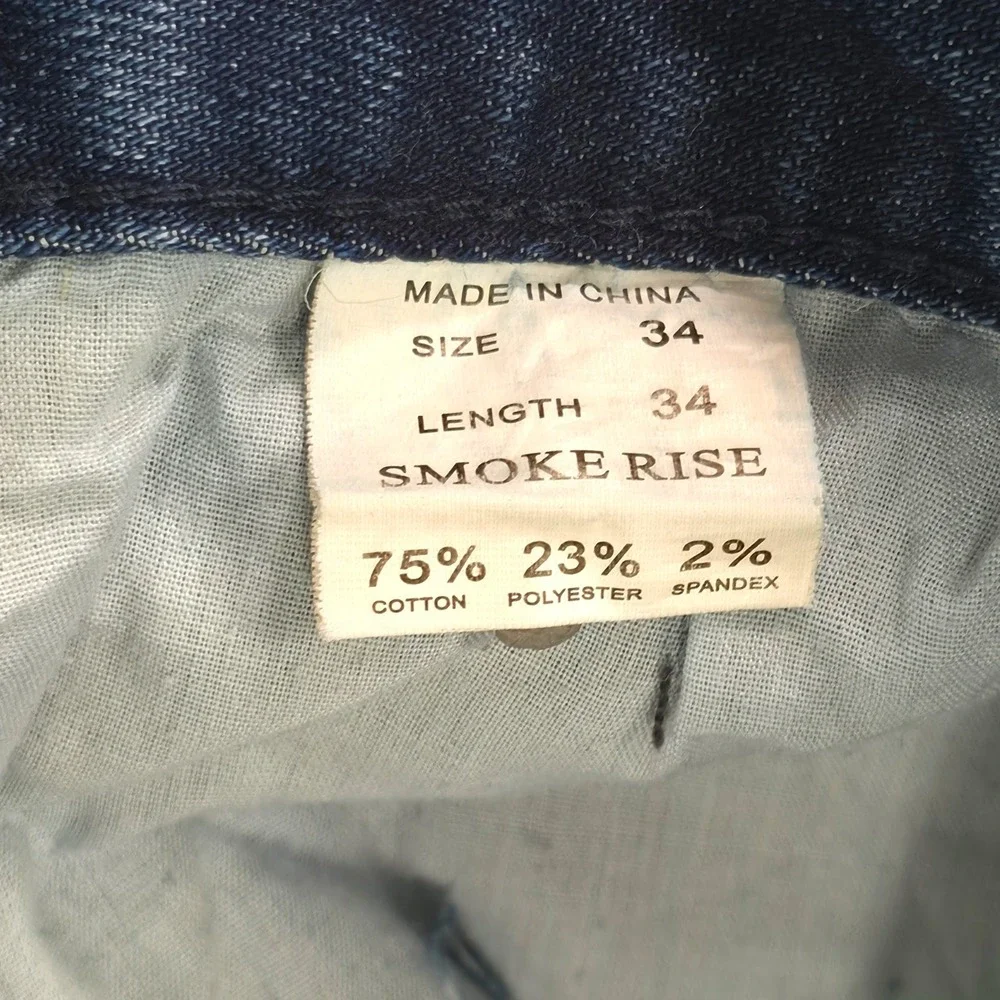 Smoke Rise Distressed Slim Straight Jeans Ripped Knee Moto Light Wash Y2K 34x34